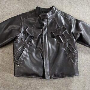 Kenneth Cole Reaction Faux Leather Jacket Kids Boys 4 Brown Biker Jacket